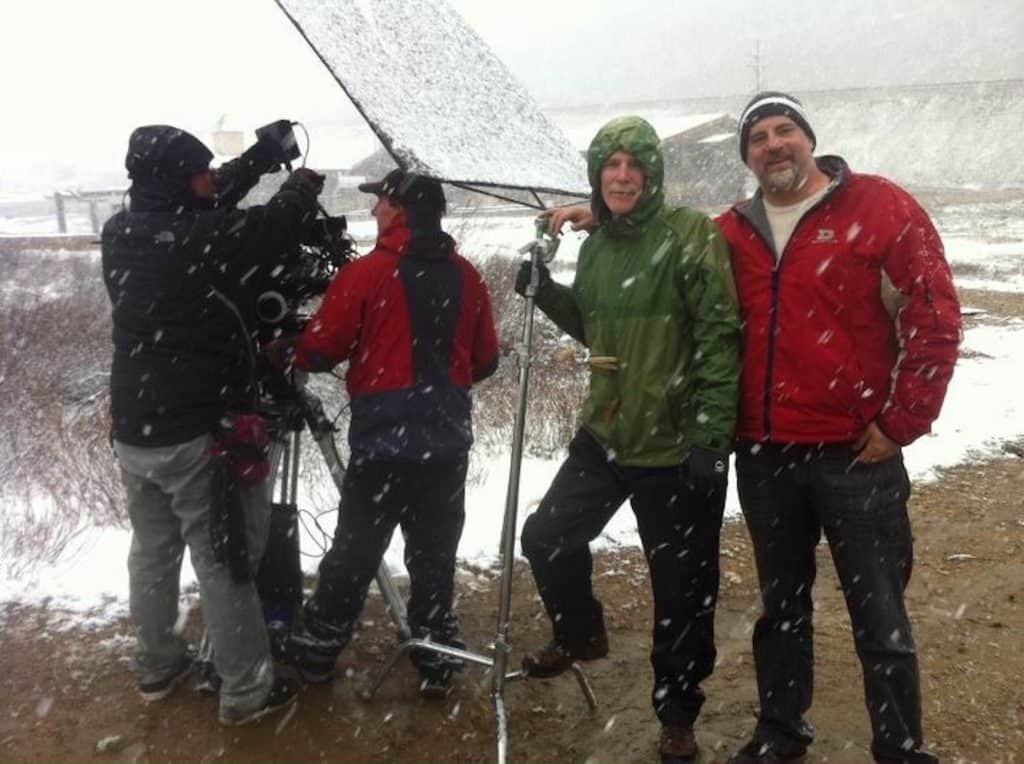 Crew on location in the snow